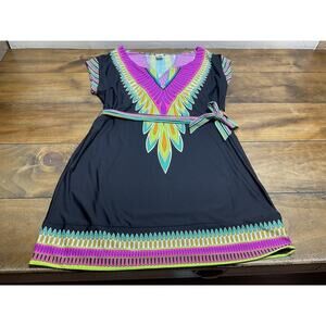 Trina Turk Yucateca Tunic Swim Cover Tunic Black Pink Multi Short Caftan Size M